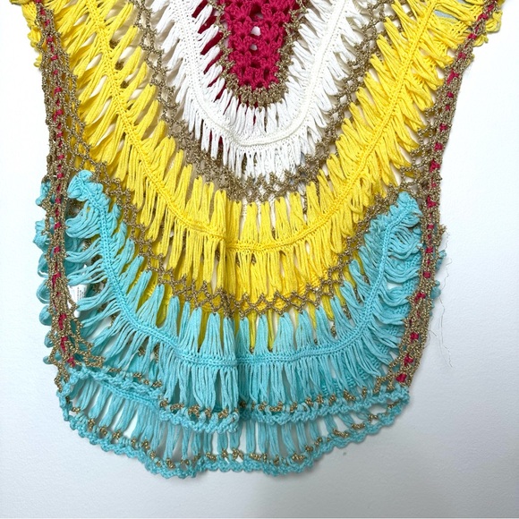 2B Bebe 90’s Y2K Boho Festival Hippie Open Weave Rainbow Crochet Poncho - Picture 10 of 11